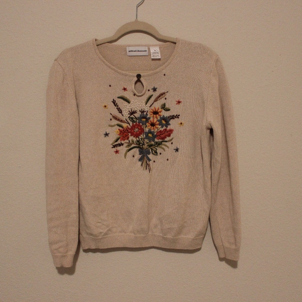 Adorable boho floral embroidered sweater